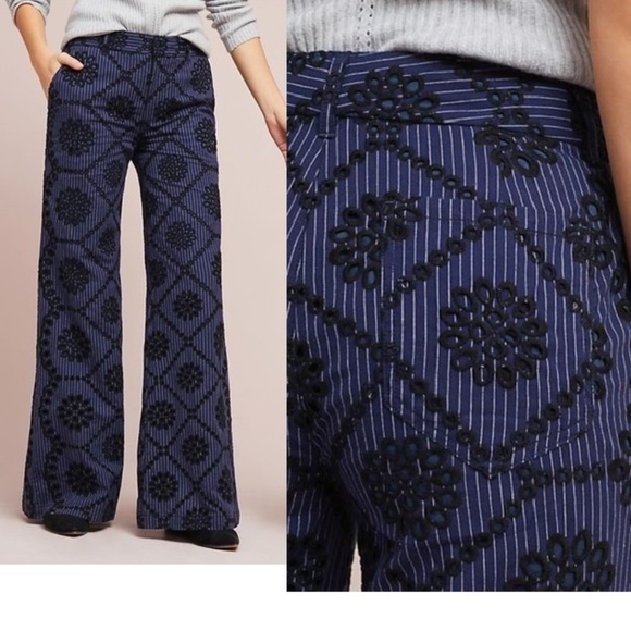 Anthropologie Embroidered Eyelet Wide-Leg - Picture 4 of 9